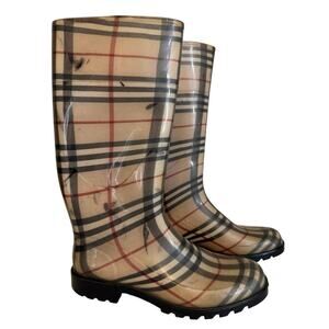 Nova Check Rain Boots Sz 38 7.5 Brown Outdoor Casual Preppy Luxury Made in Italy
